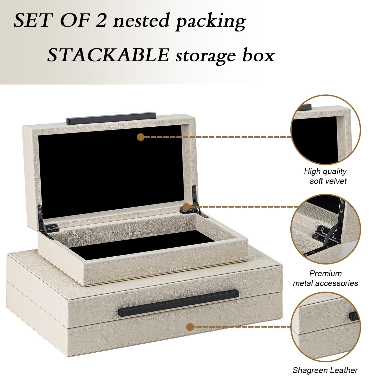 SYYSY beige shagreen interior with velvet lining, protects valuables from scratches.