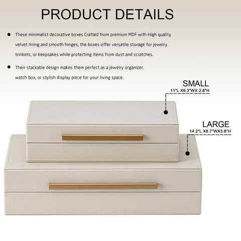 SYYSY decorative storage boxes with velvet interior on a dresser.