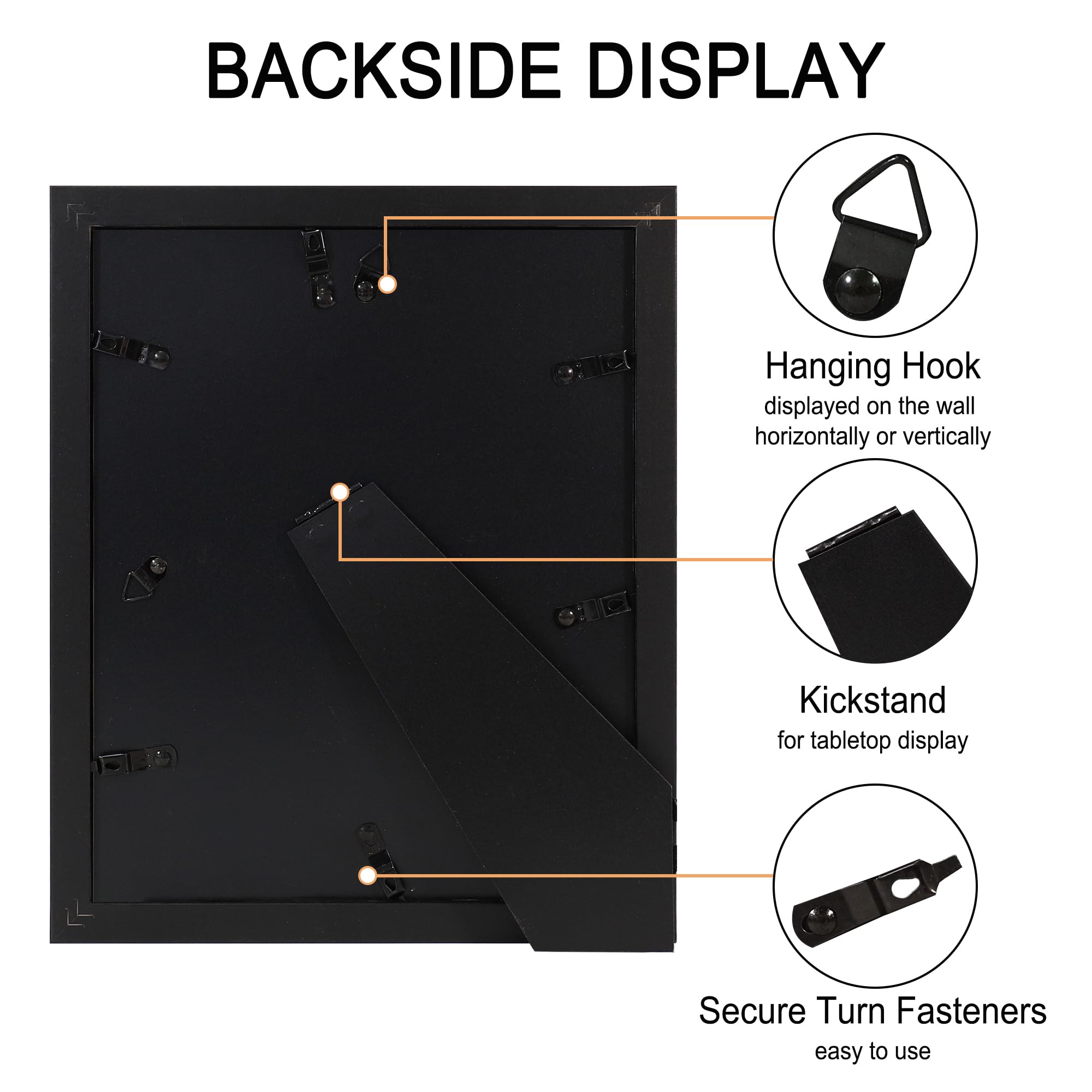 Includes extra hardware for versatile wall or tabletop display.