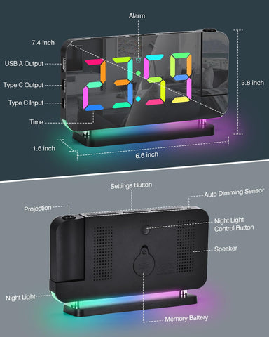 SZELAM includes clock, power adapter, USB cable, and manual.