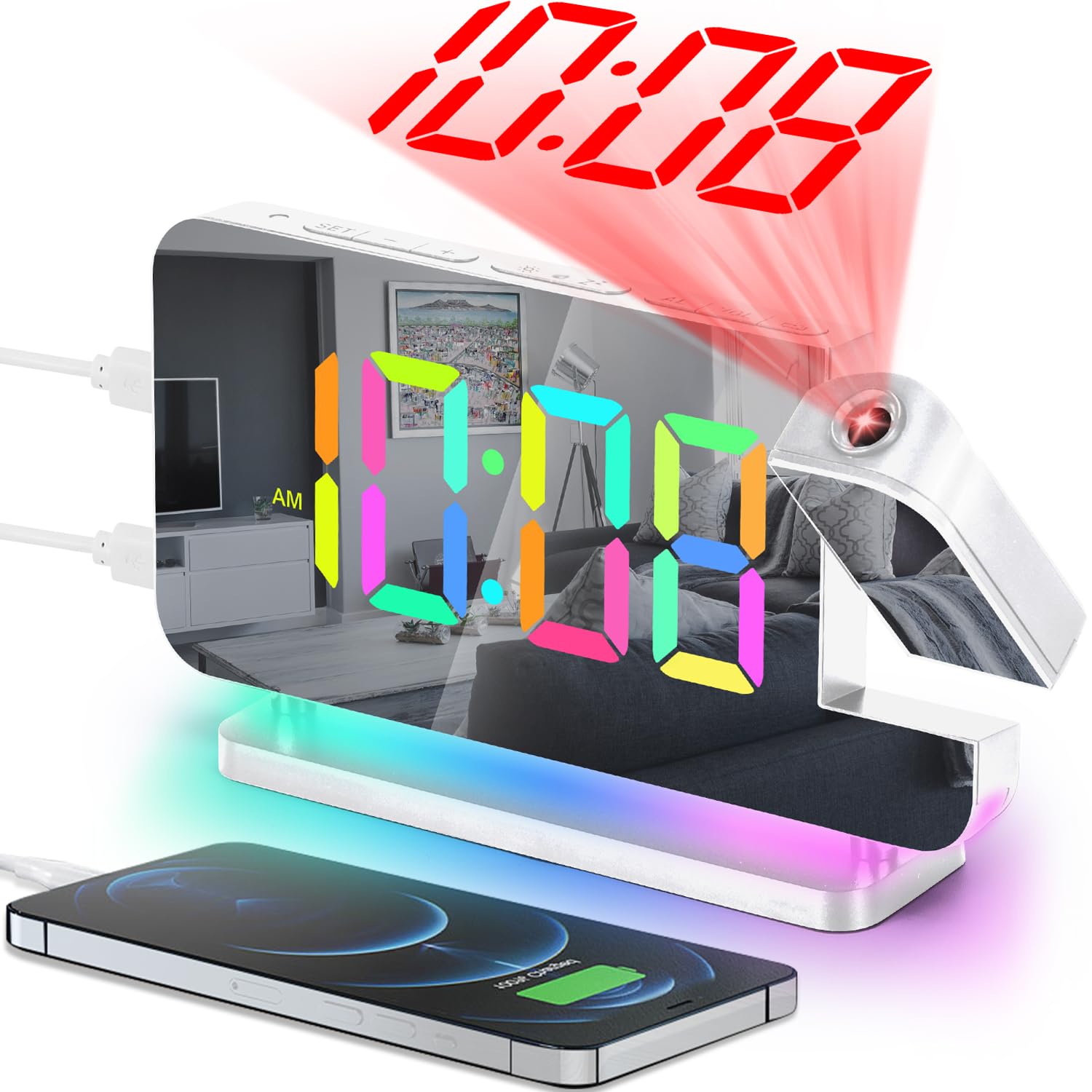 SZELAM projection alarm clock front view with large digits for easy reading