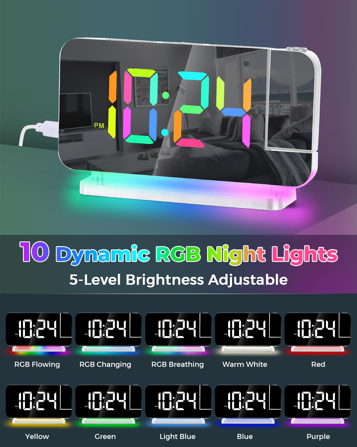 SZELAM night light in 10-color mode creates soothing ambiance