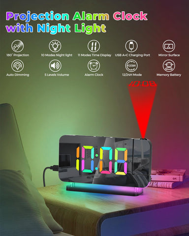 SZELAM clock with rotatable projector for flexible wall or ceiling viewing.