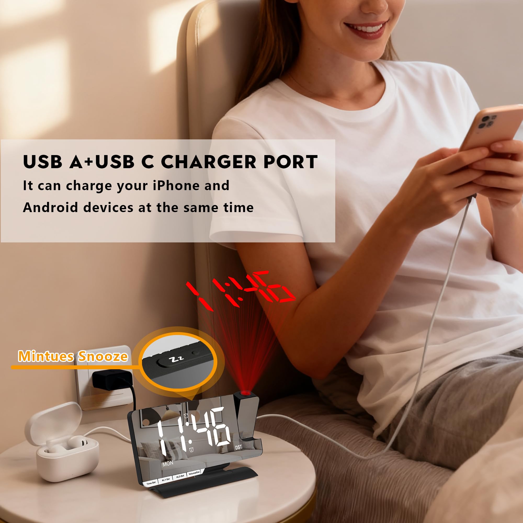SZELAM USB-C and USB-A ports for charging devices at night
