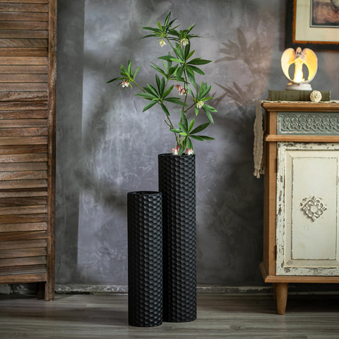 Sziqiqi black cylinder tall floor vase at 21.7in height for living room corners