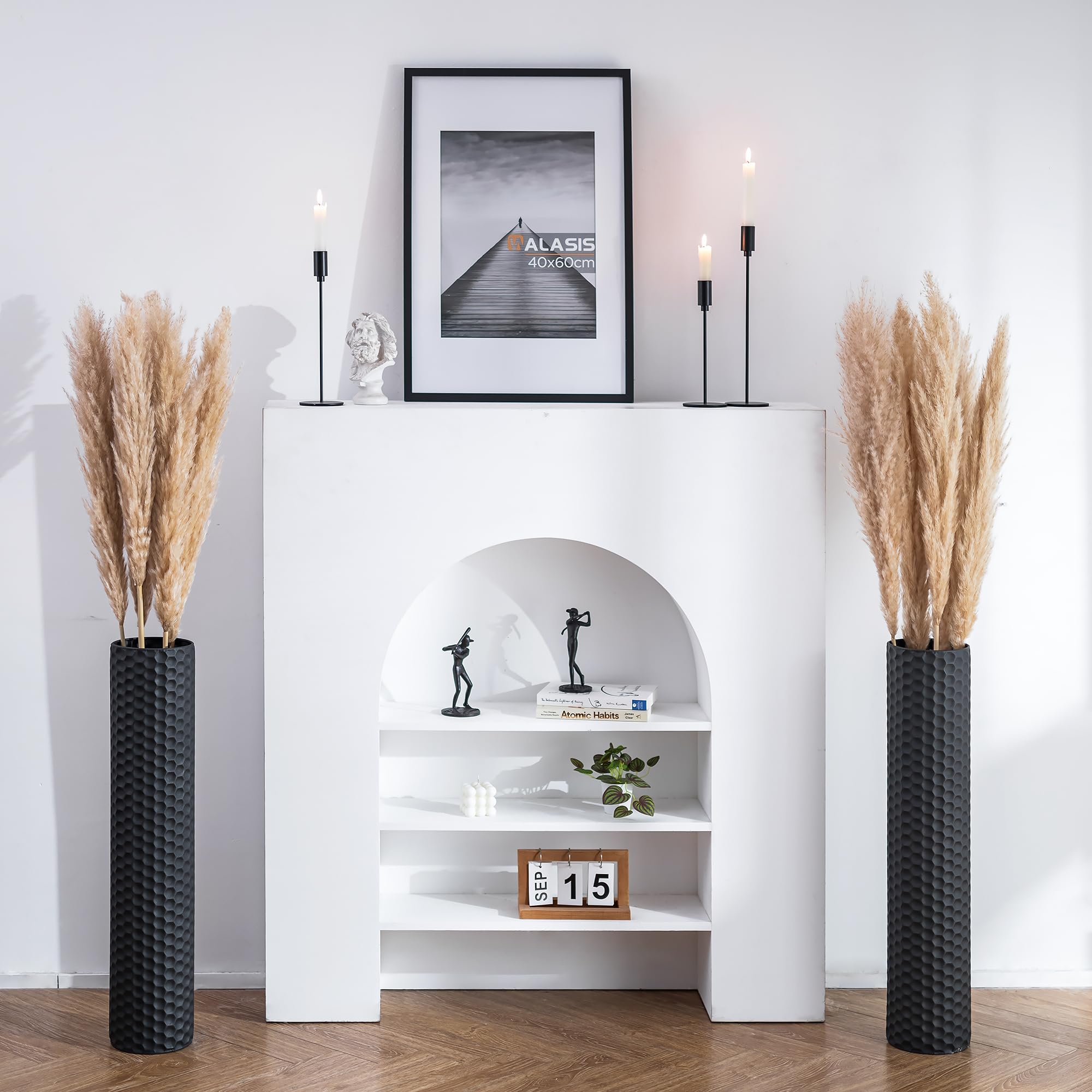 Sziqiqi black tall floor vase with honeycomb texture adds elegant corner decor.