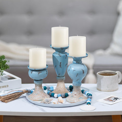 Sziqiqi coastal blue distressed finish detail highlights vintage seaside charm.