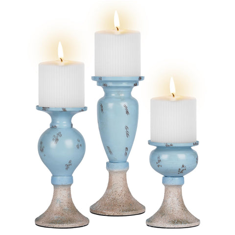 Sziqiqi Farmhouse coastal candle holder trio displayed on table for warm ambiance.