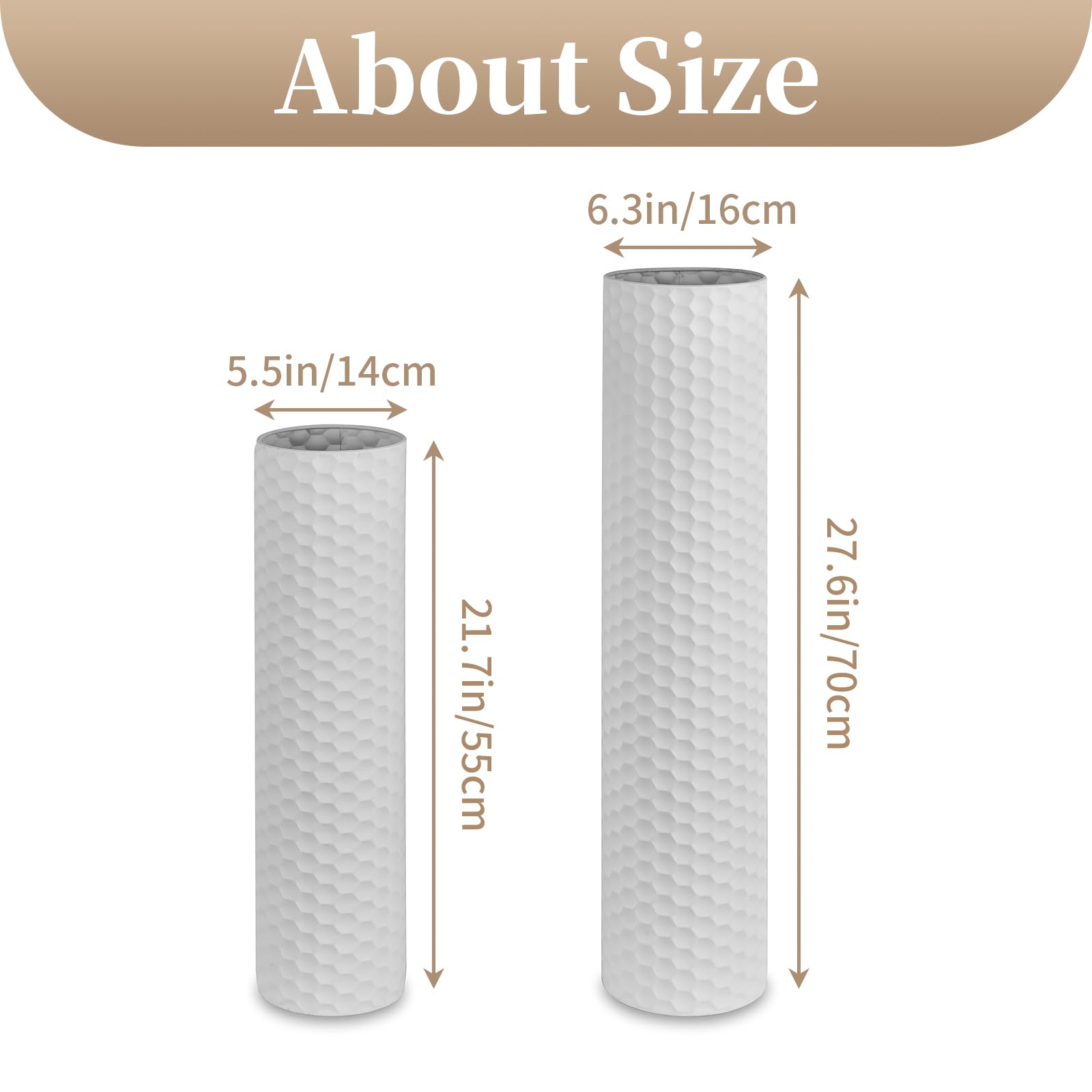 Sziqiqi white floor vase honeycomb texture, front view, 27-6in height highlights detail.