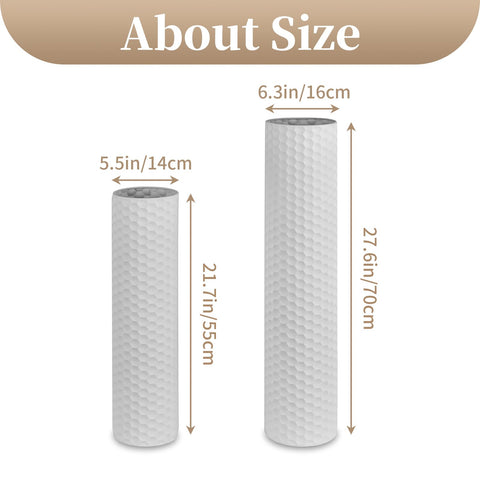 Sziqiqi white floor vase honeycomb texture, front view, 27-6in height highlights detail.