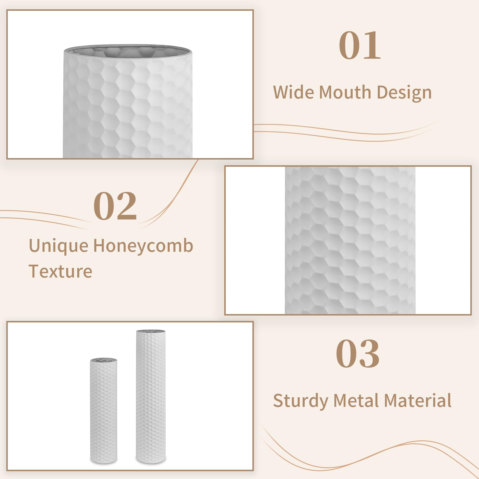 Sziqiqi white floor vase honeycomb texture, side view, 21-7in height fits narrow spaces.