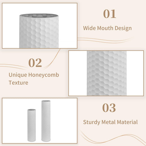 Sziqiqi white floor vase honeycomb texture, side view, 21-7in height fits narrow spaces.