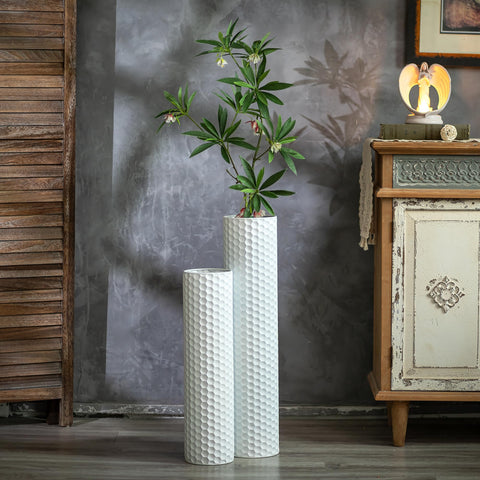 Sziqiqi white tall floor vase with honeycomb texture creates balanced height in corners.