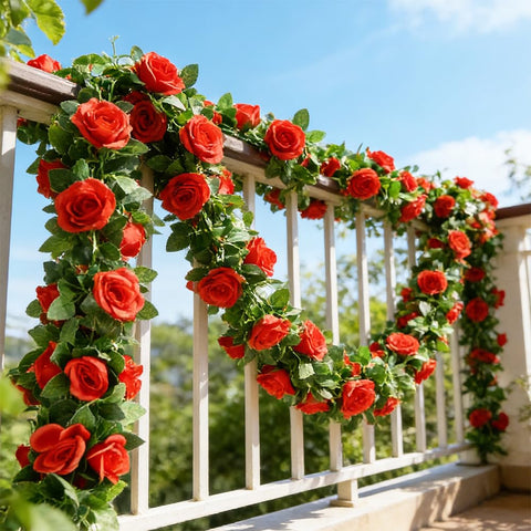 SzJias flower garland full length showcasing 7.2 feet of red roses