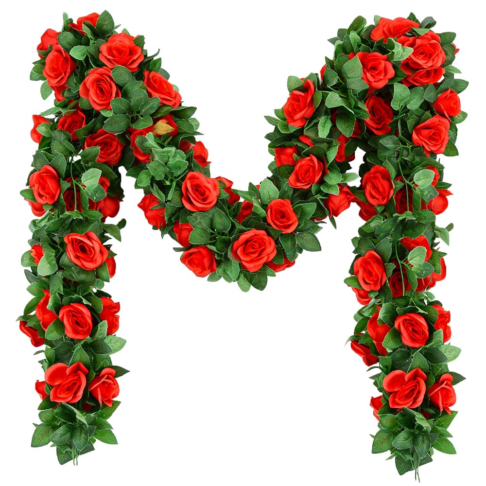 SzJias Flower Garland front view with red artificial roses for elegant décor