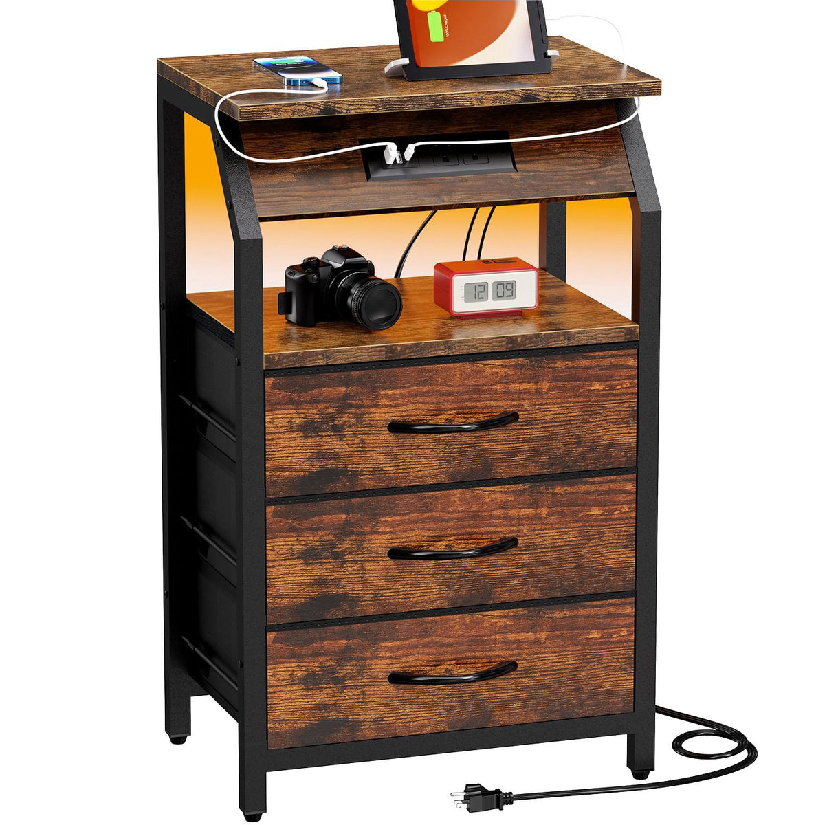 SZLHANJZ end table front view with charging hub for easy device charging