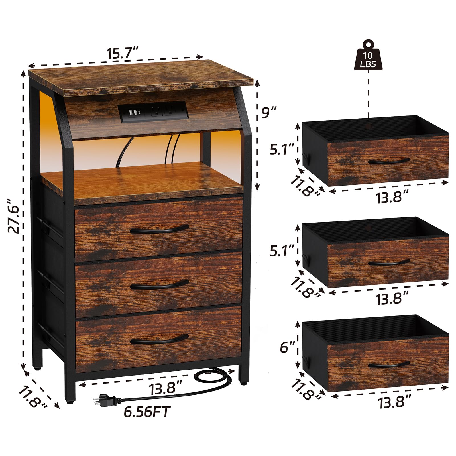 SZLHANJZ end table three fabric drawers for tidy storage