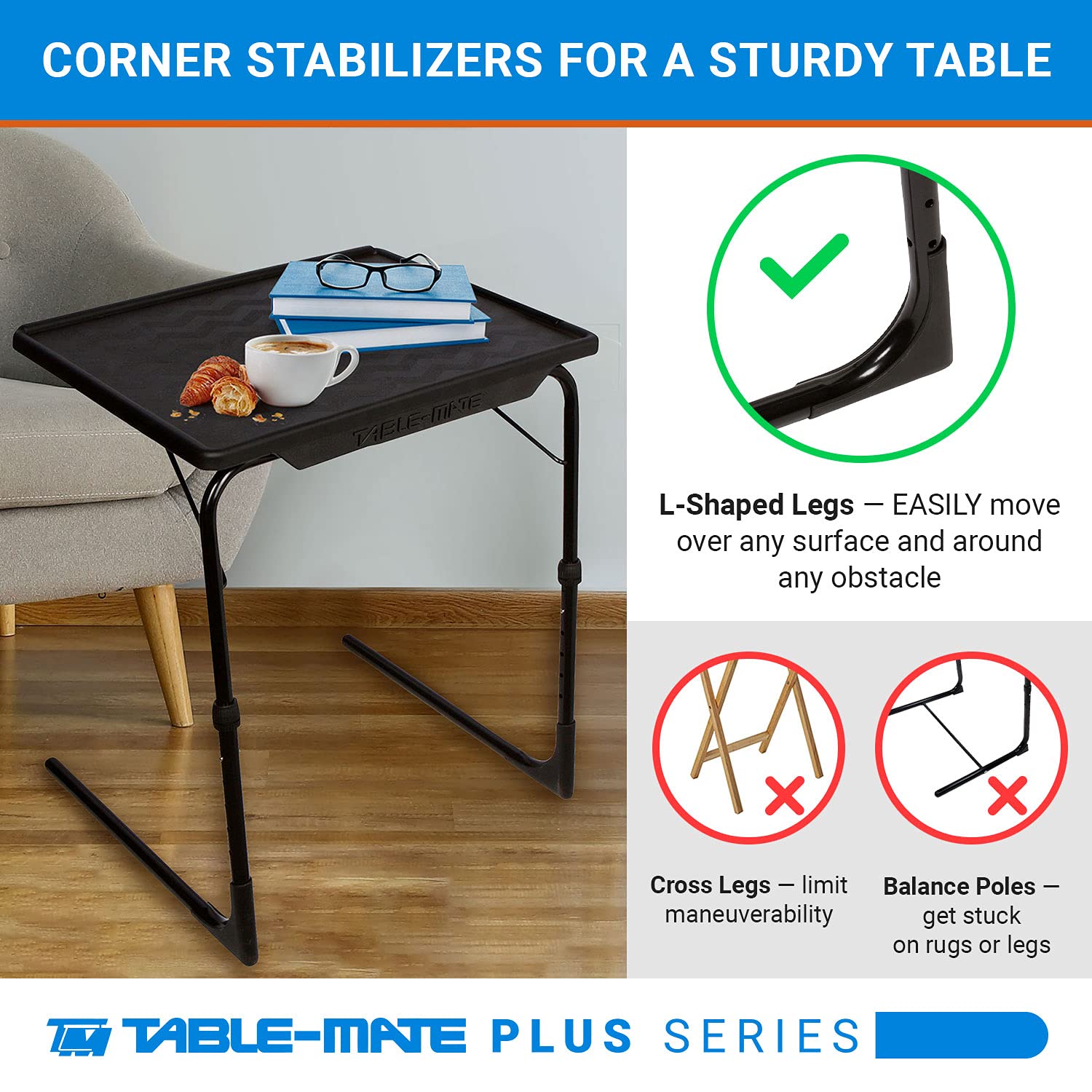 Table-Mate TV Tray Table with cup holder keeps drinks within reach.