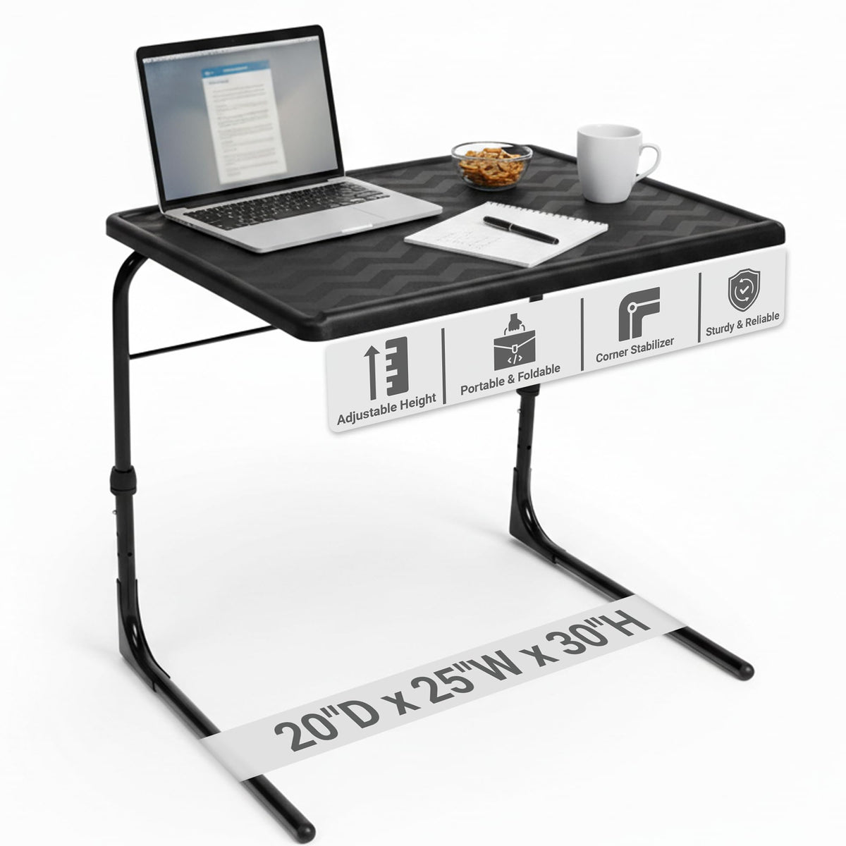 Table-Mate TV Tray Table folded on couch provides a compact dining surface.