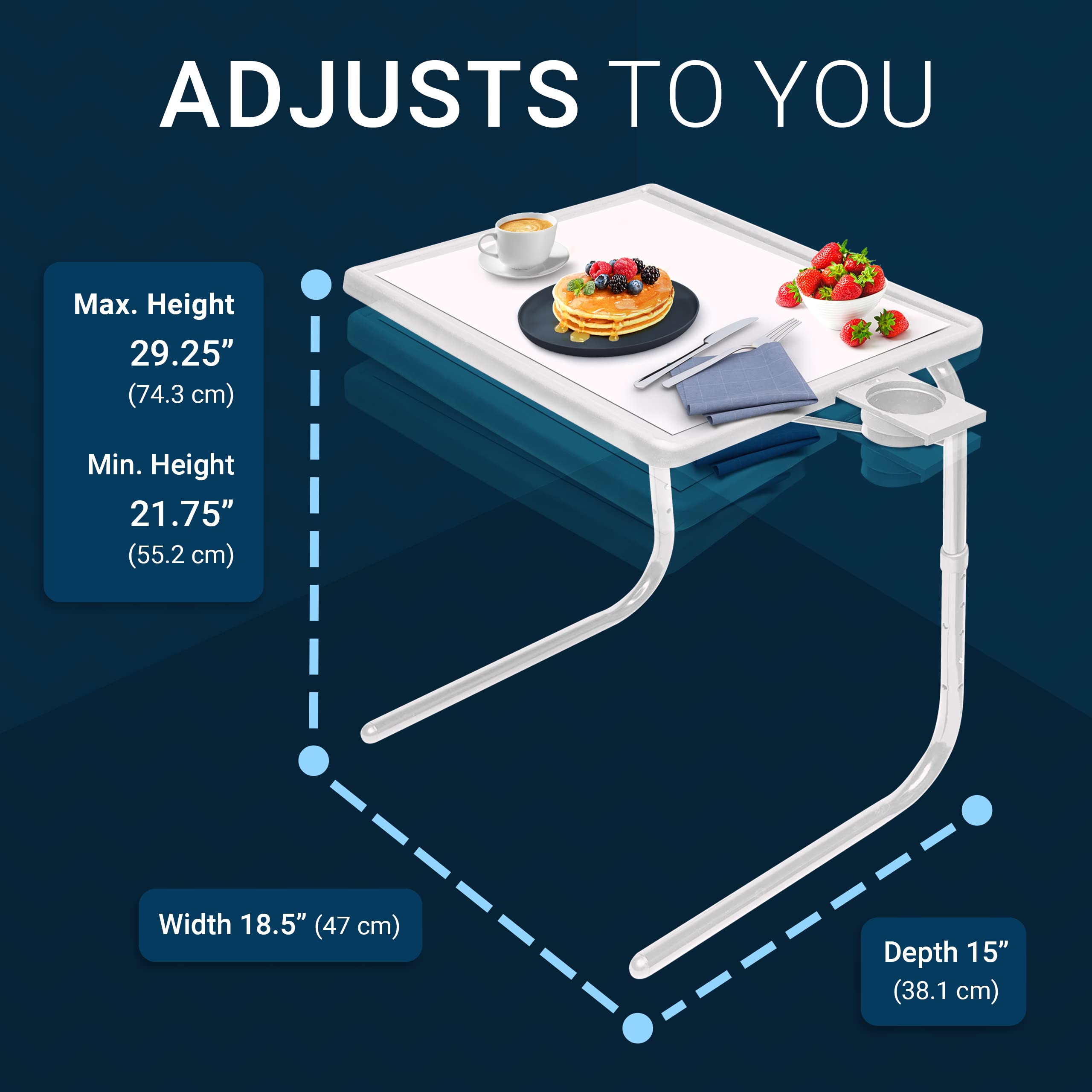 Table-Mate TV Tray Table fully adjustable six-height system for customized comfort.