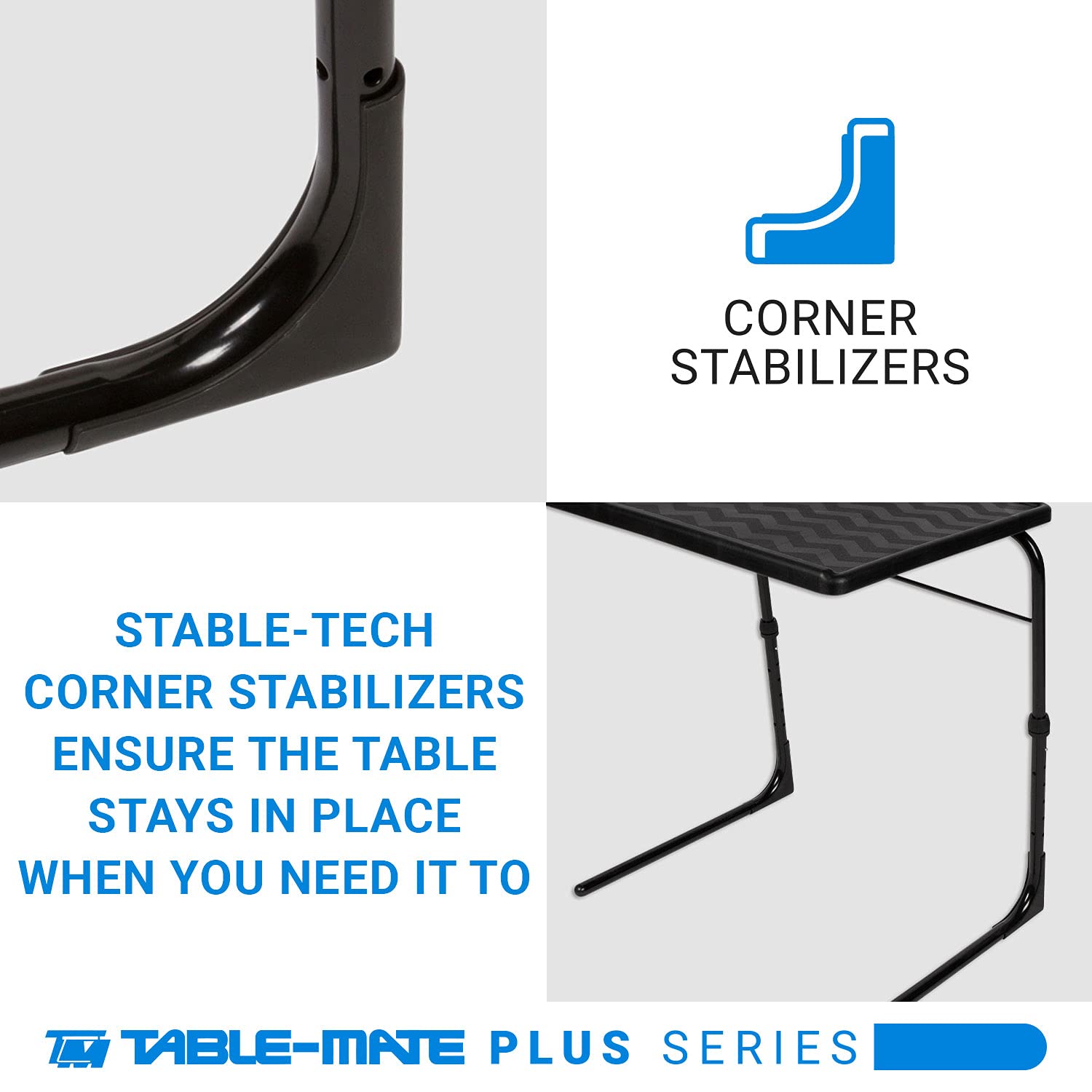 Table-Mate TV Tray Table height and tilt adjust for comfortable use.