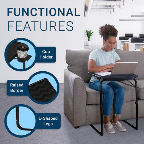 Table-Mate TV Tray Table tilt angles for optimal viewing or eating position.