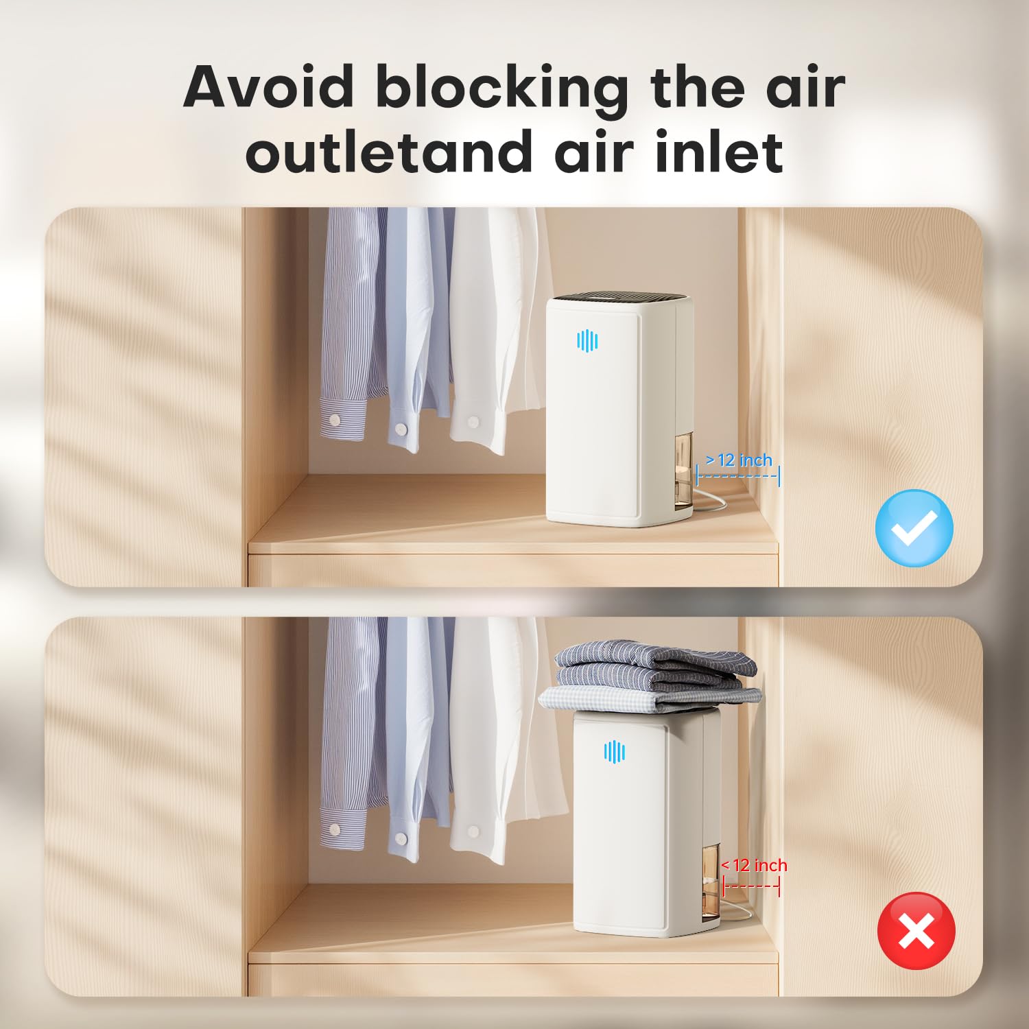 TABYIK 38OZ dehumidifier quiet-operation enables peaceful bedrooms and offices.
