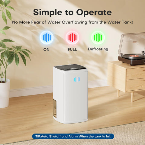TABYIK 38OZ dehumidifier water-tank-full-indicator alerts with red light.