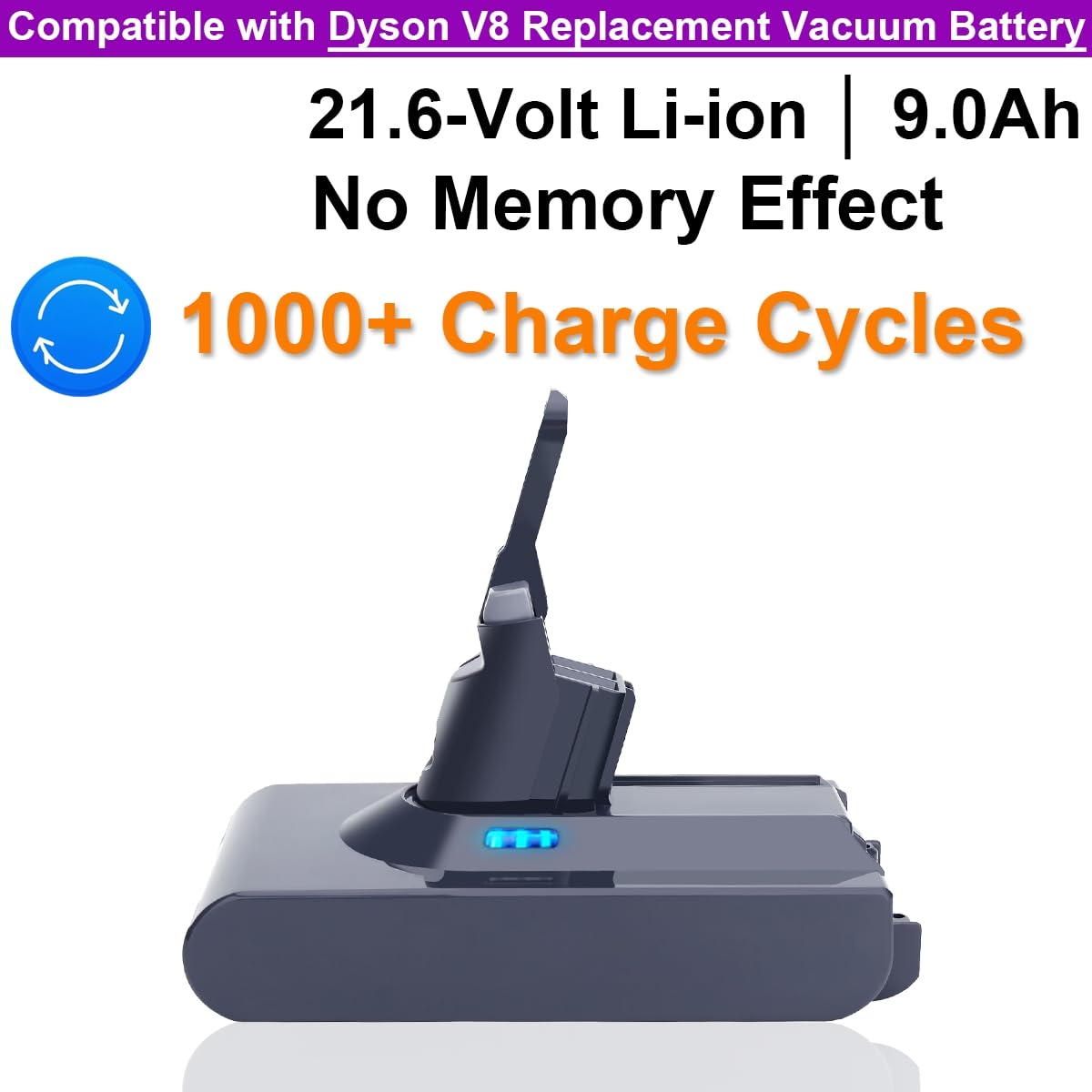 Tacerny LED power indicator helps monitor remaining charge during cleaning.