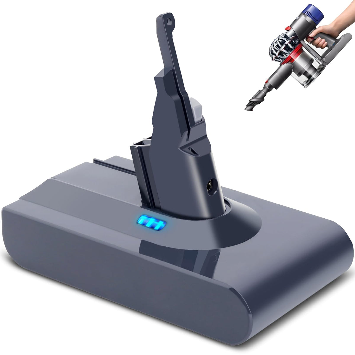 Tacerny V8 battery front view for Dyson V8, compact and ready for use