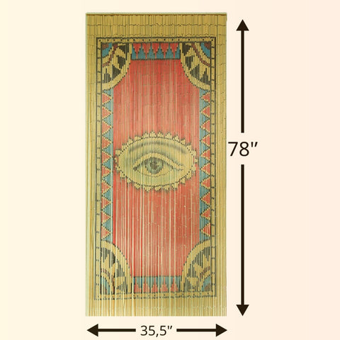 TACHILC eye-design beads on wooden tubes viewed in doorway, ideal for room dividers.