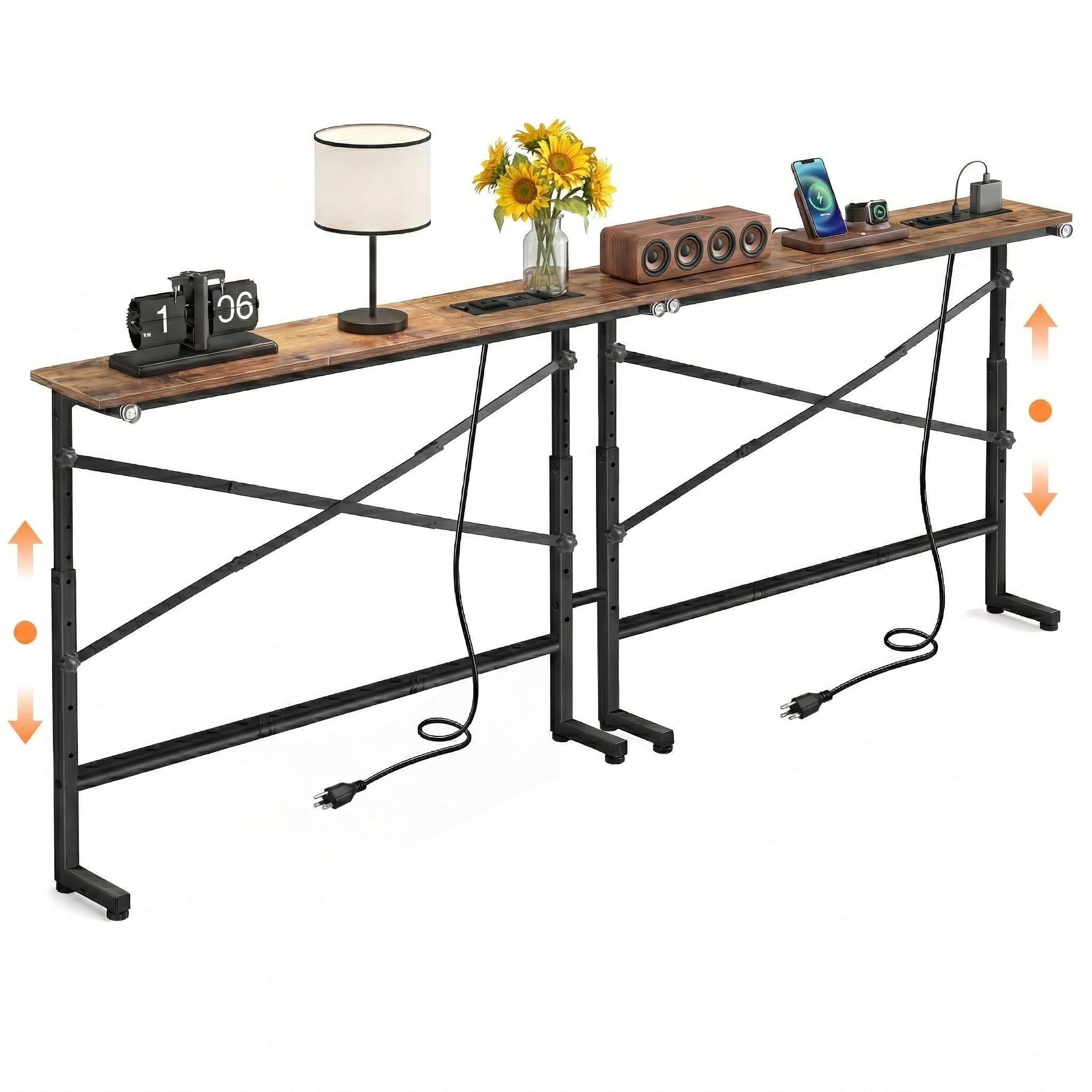 Tademis 78-8inch narrow sofa table with wood top for compact spaces.