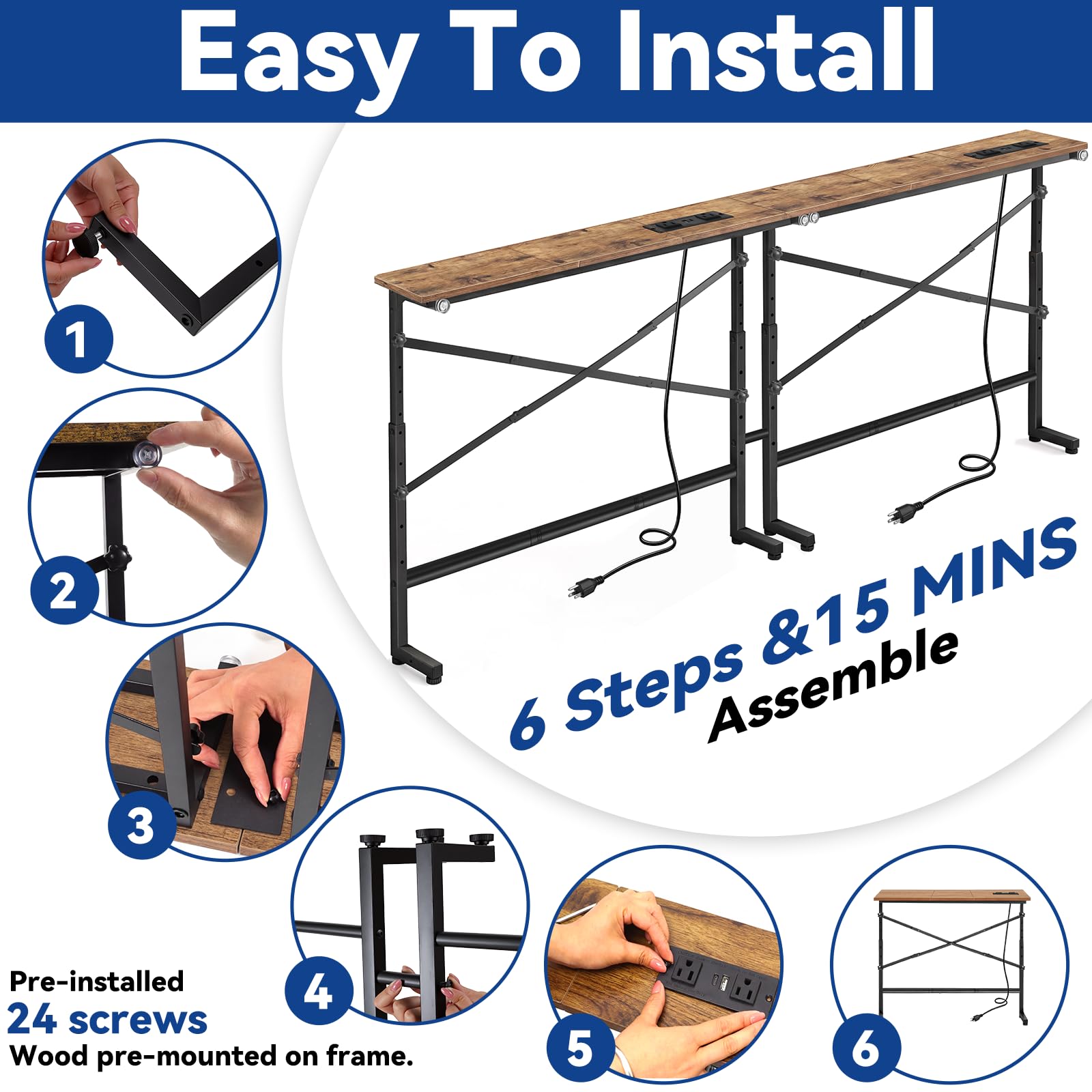 Tademis behind-sofa table keeps cables tidy and accessible.