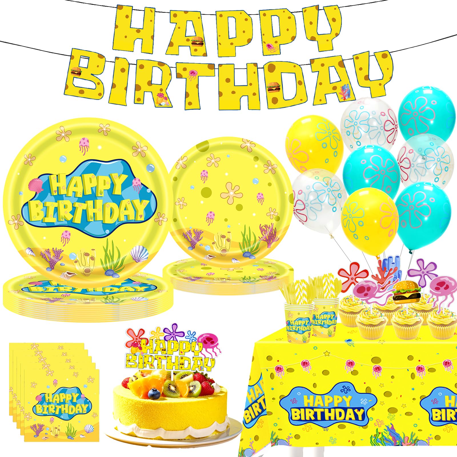 TAdgnba 199P yellow birthday banner bright undersea party mood