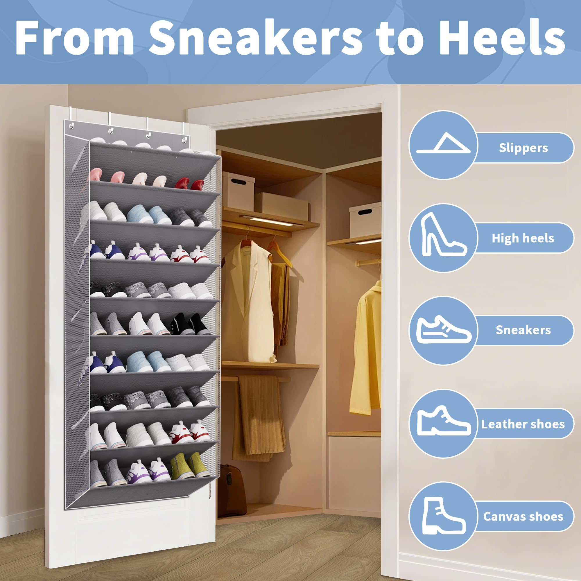TAHAVICE door-mounted organizer attachment offers sturdy storage for shoes and small items.