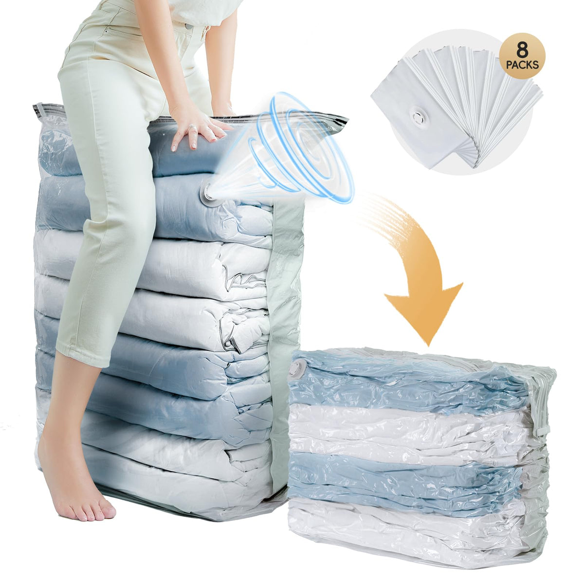 TAILI 8-pack vacuum storage bags cube 31x40x15 stacked for closet space