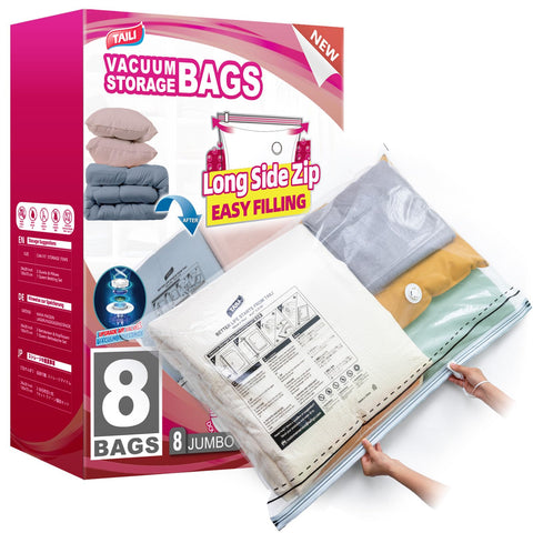 TAILI 8-pack vacuum storage bags with side zip for compact bedding storage