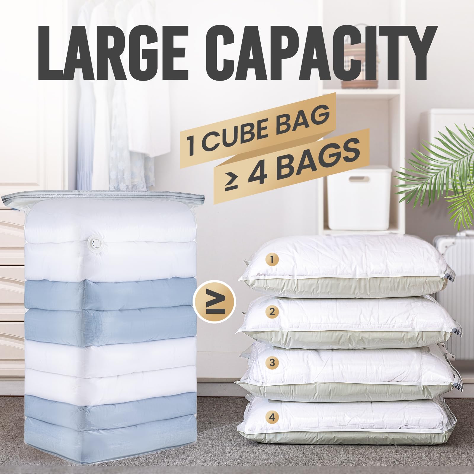 TAILI bedding cube in closet demonstrates quick organization.