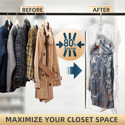 TAILI closet organization showing space-saving bags in wardrobe