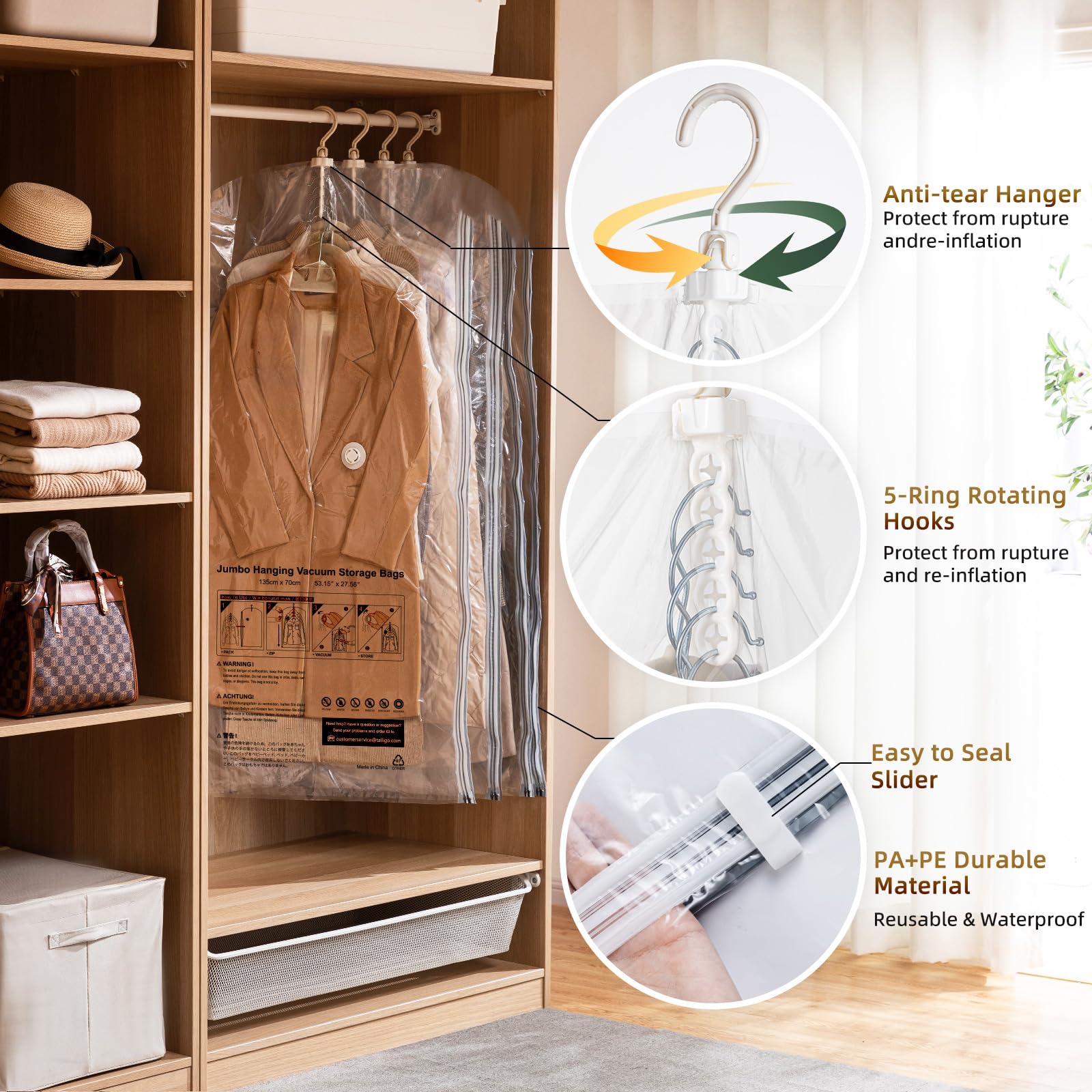 TAILI space-saving bag ready for travel or moving wardrobes with quick setup.