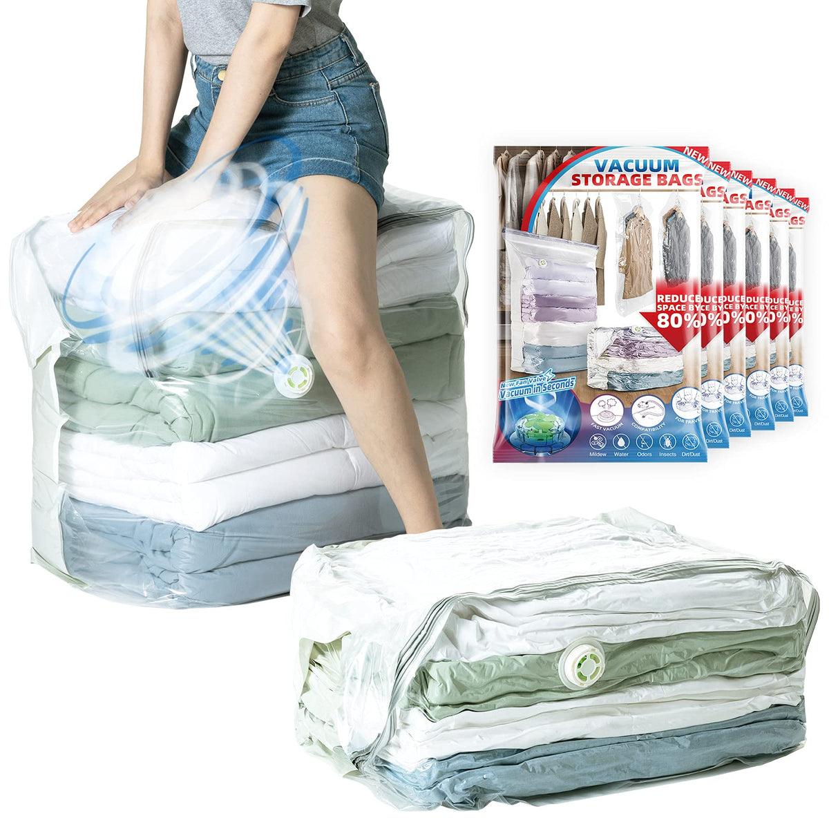TAILI extra-large cube vacuum bag showing 40x28x18 dimensions for bedding organization.