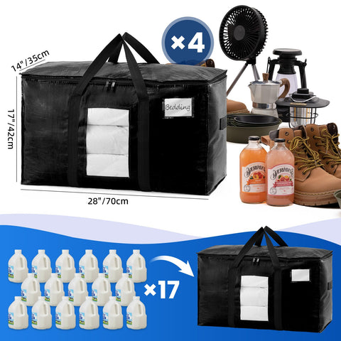 TAILI bag shows 28L x 14W x 17H footprint for spacious packing.