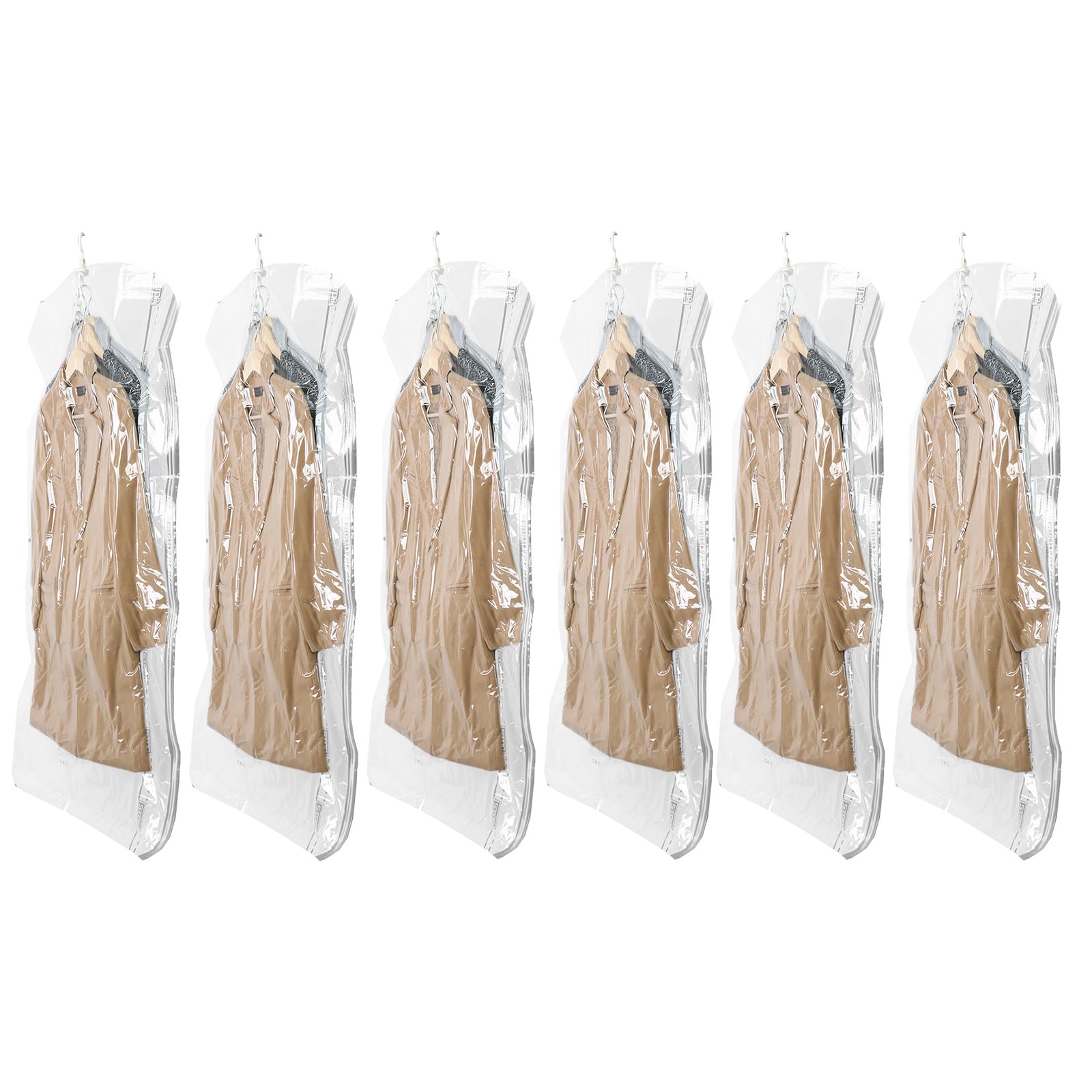 TAILI hanging vacuum bag in a closet demonstrating space-saving storage for jackets.