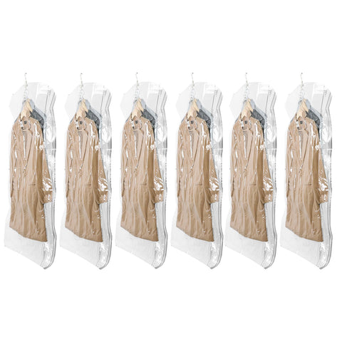 TAILI hanging vacuum bag in a closet demonstrating space-saving storage for jackets.