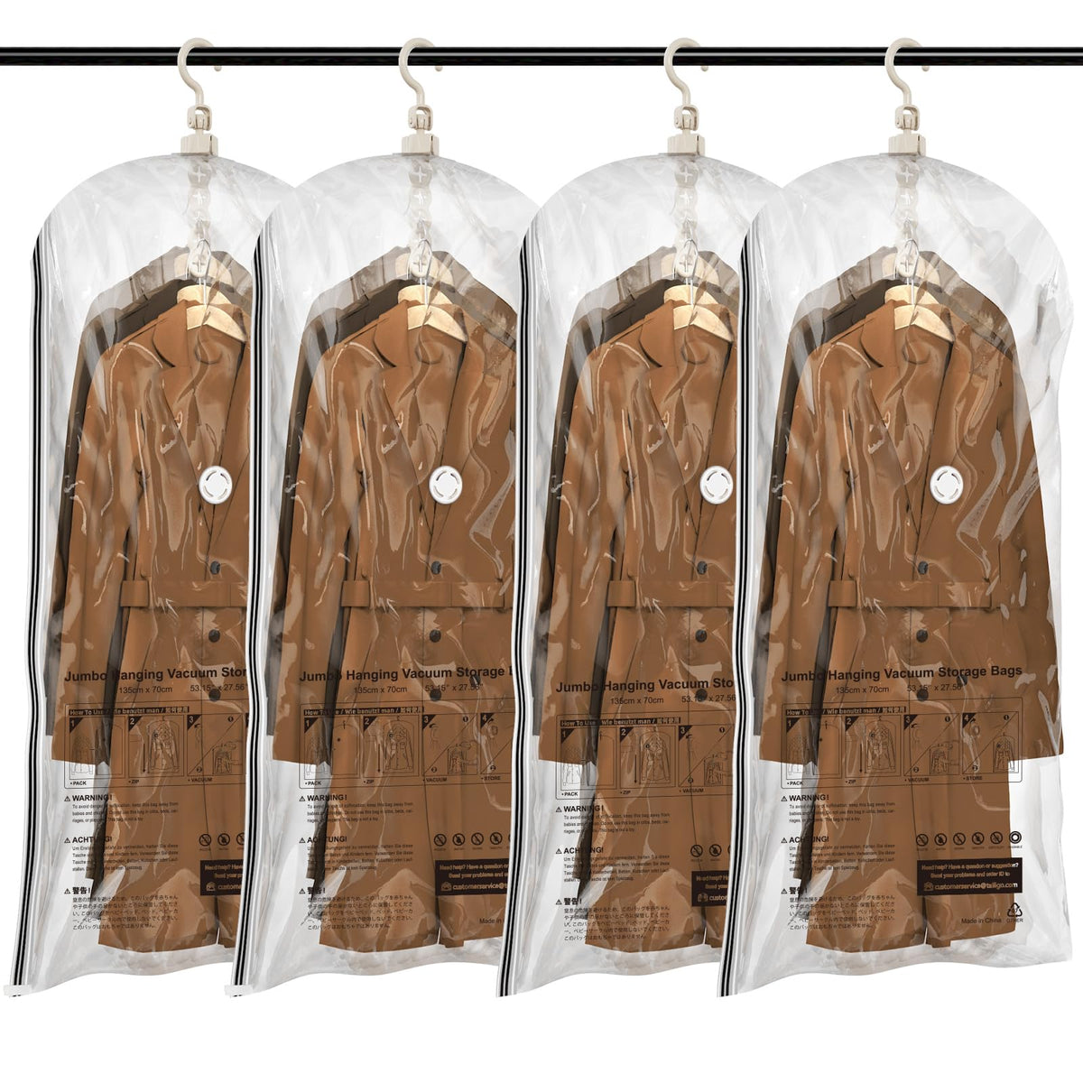TAILI coat vacuum bag showing 53x28 inch storage saves space and protects garments