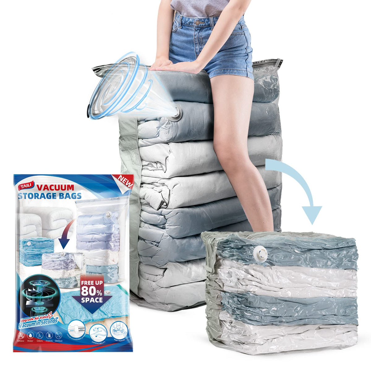 TAILI jumbo cube closed for space-saving storage of bulky bedding.
