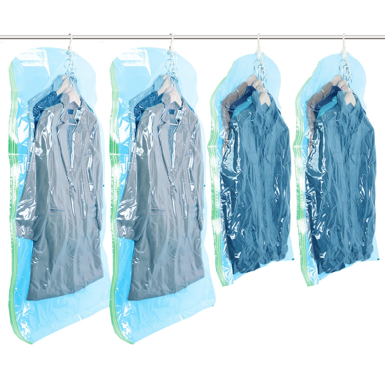 TAILI long hanging vacuum storage bag shows compact wardrobe organization and space saving.