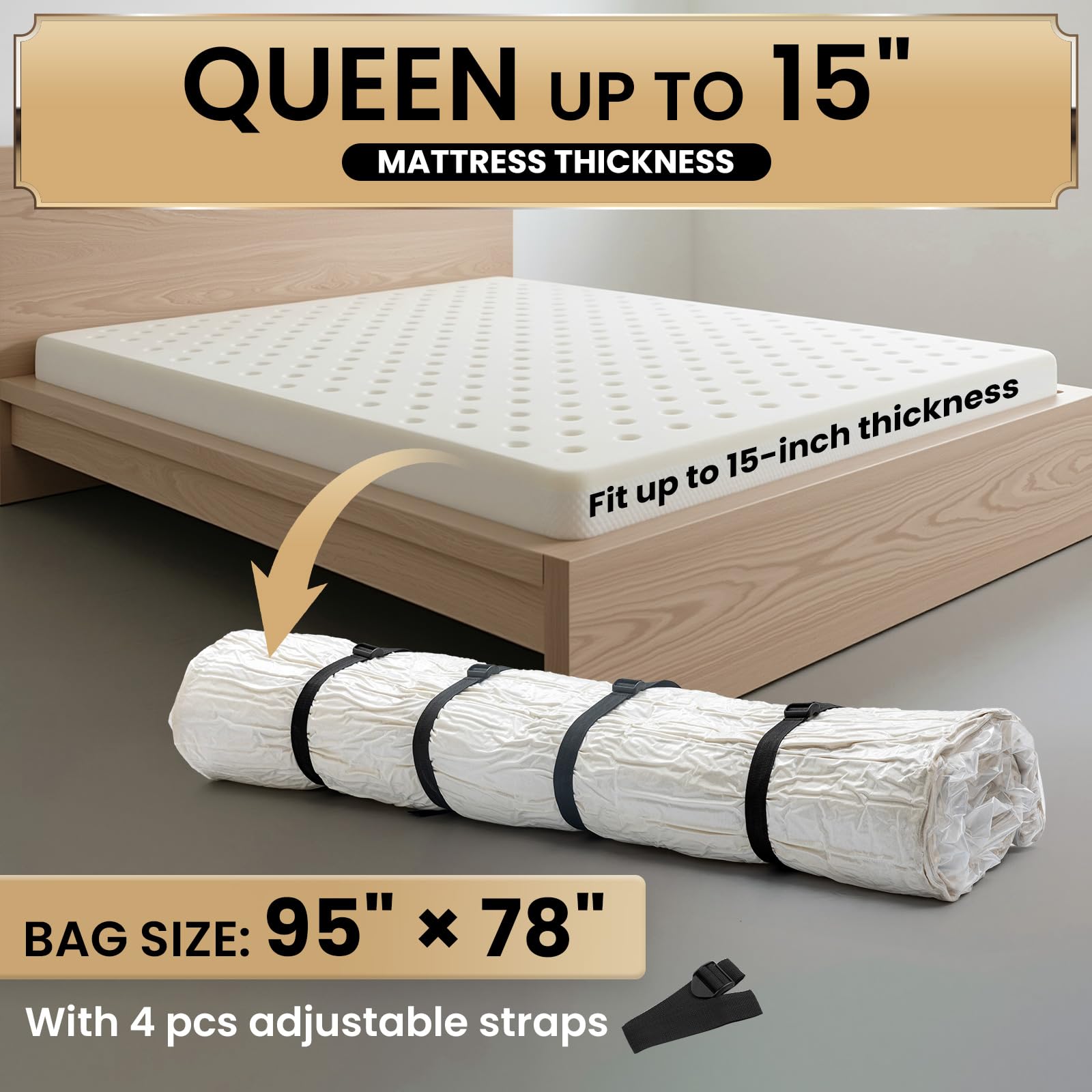 TAILI mattress vacuum bag fits foam mattresses up to 15 inches thick