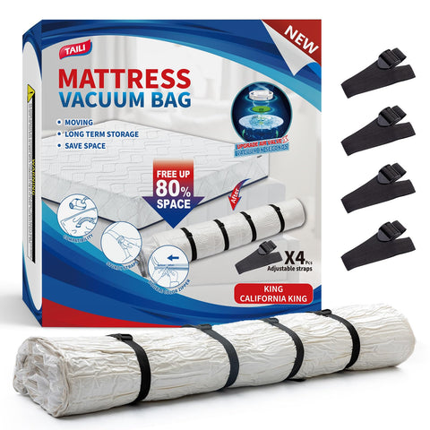 TAILI mattress vacuum bag king-size in use for easy moving and storage.