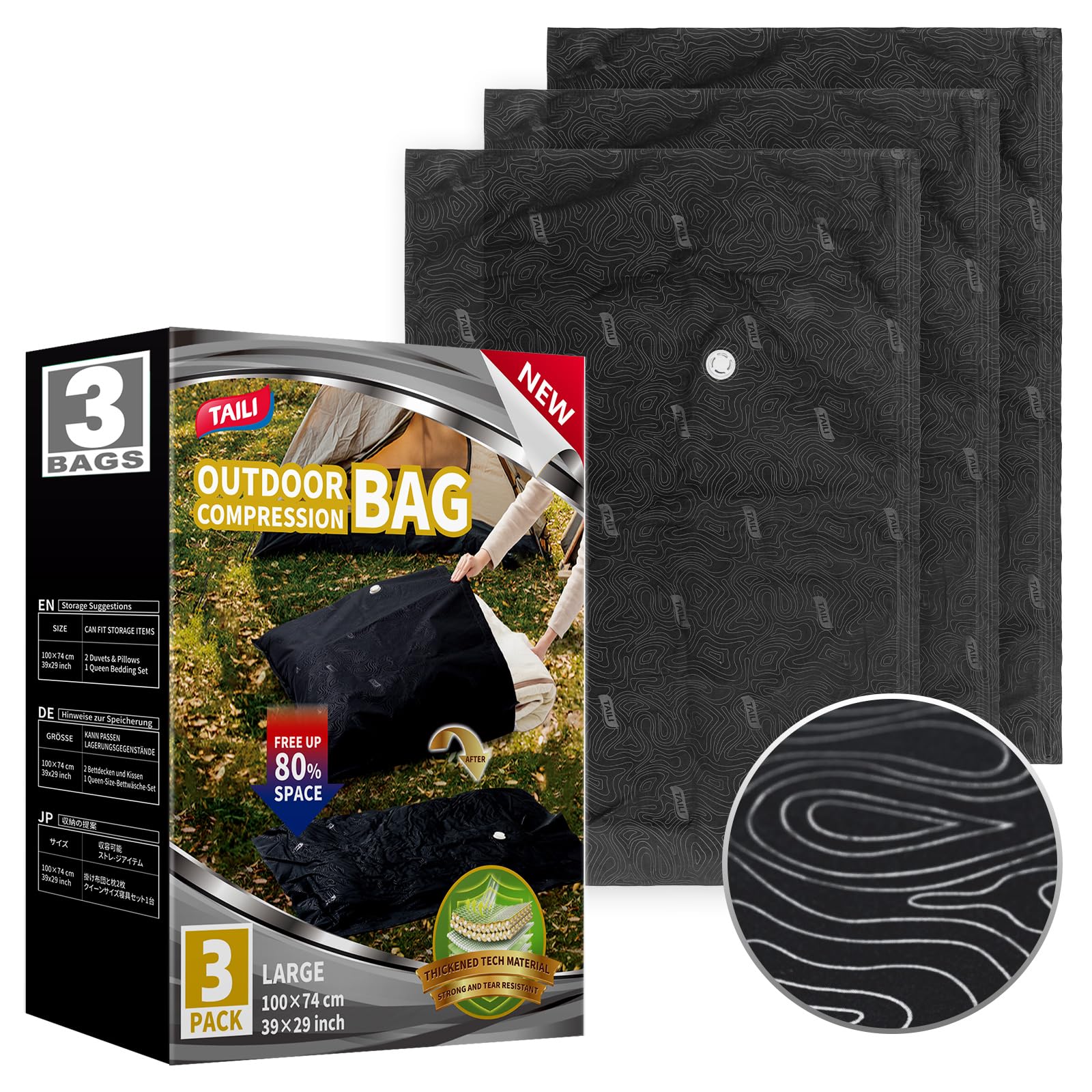 TAILI outdoor vacuum storage bag with a wide opening for bulky blankets